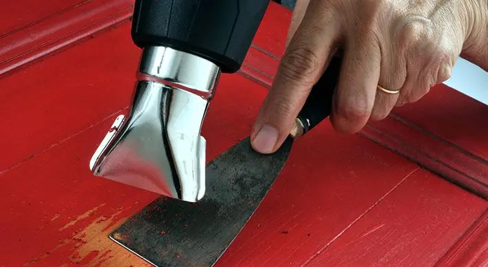 Hot Air Gun With Scraper On Red Door