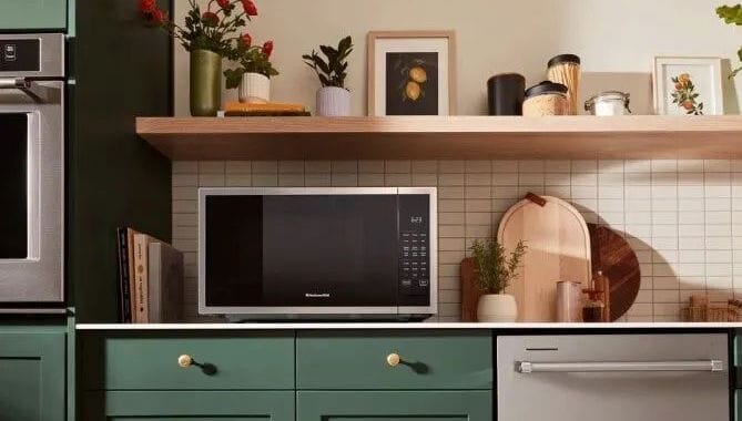 Silver Black Microwave Oven On Counter