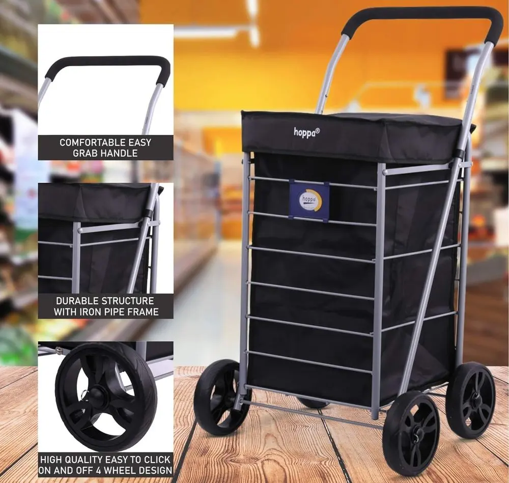 Hoppa 4-Wheel XL Folding Trolley In Black