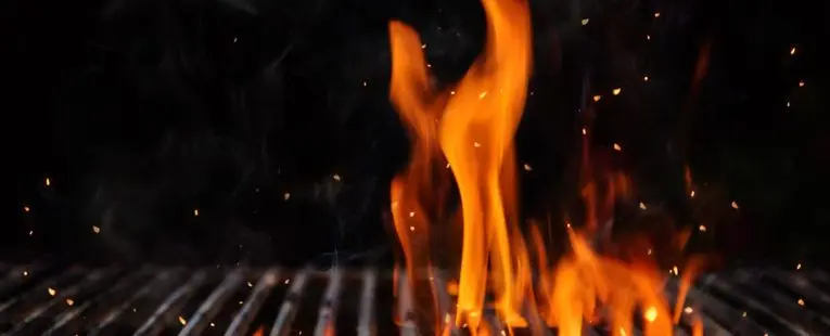 BBQ Cooking Flames On Grill
