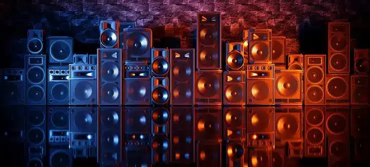 Surround Sound Speakers In Blue & Red