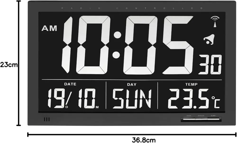 TFA Dostmann 60.4505 Vesuv Digital RC Clock Days Months