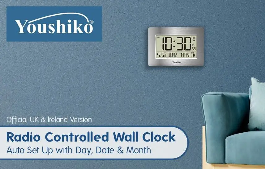 Youshiko Radio Controlled Clock In Silver Finish