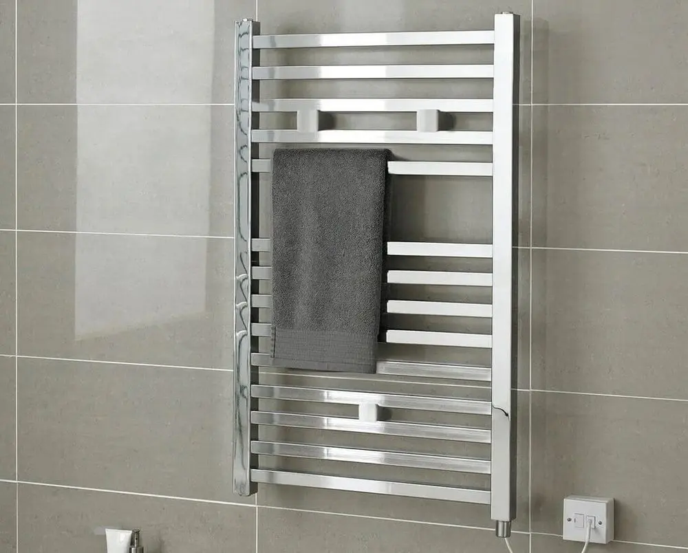 Electric Towel Radiator On Tiled Wall