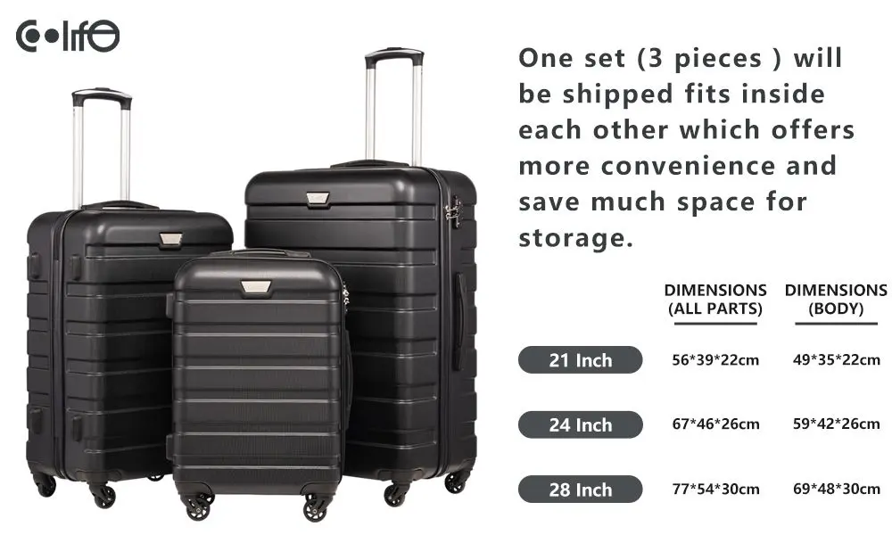 Coolife Suitcase Trolley Carry On With Handles