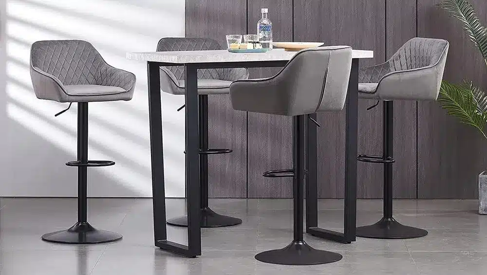 Ainpecca x2 Velvet Fabric Swivel Bar Stools In Grey