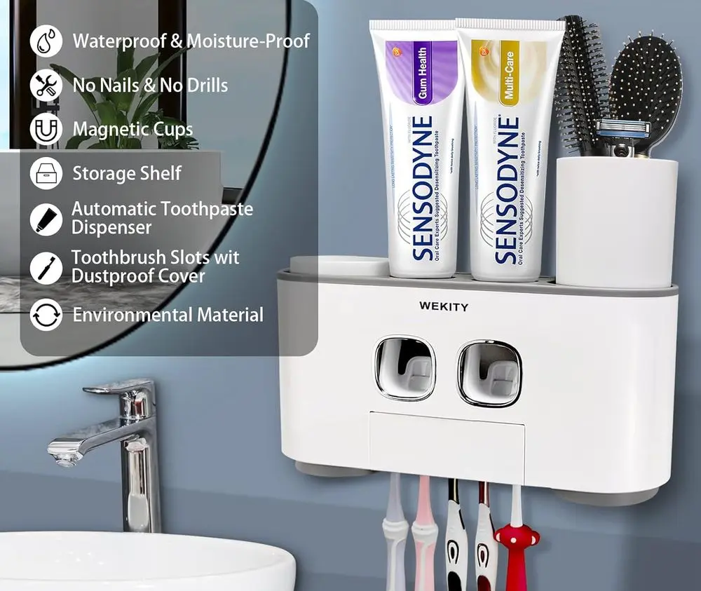 Wekity Auto Toothpaste Squeezer On Bathroom Wall