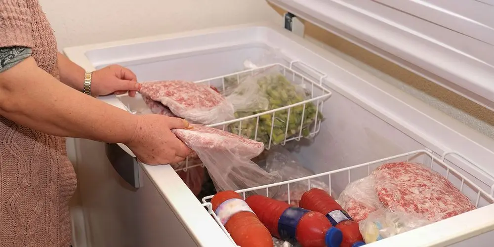 Large Chest Freezer With Veg On Shelf