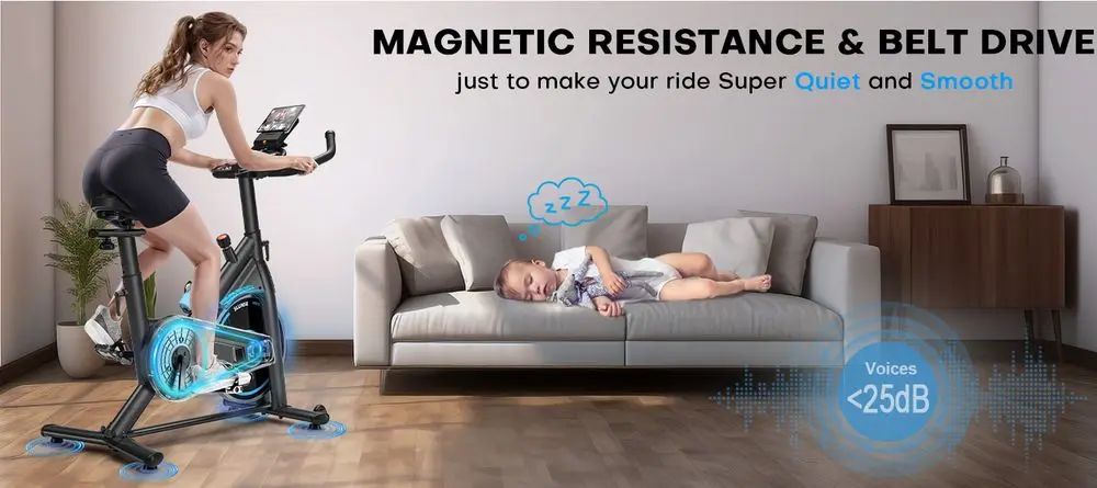 SLUNSE Cardio Spin Bike On Wood Floor