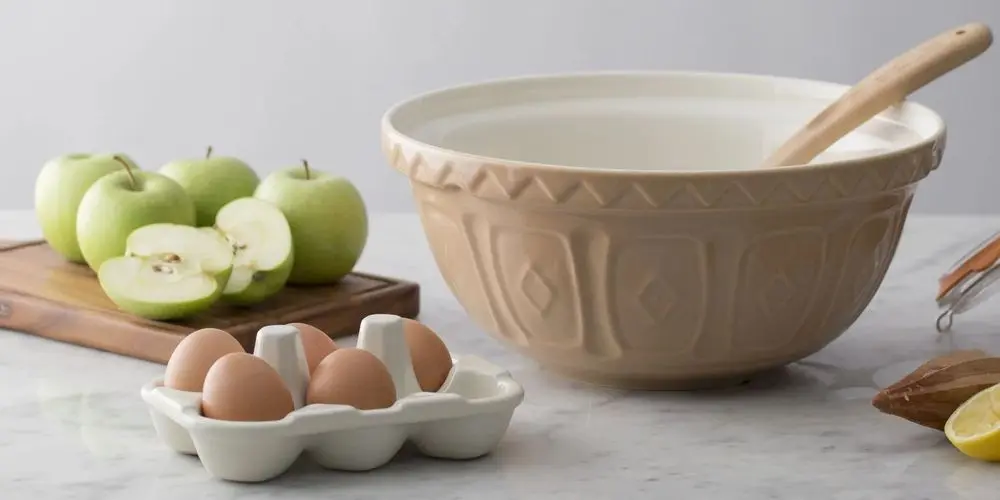 Big Ceramic Bread Bowl On Marble Surface