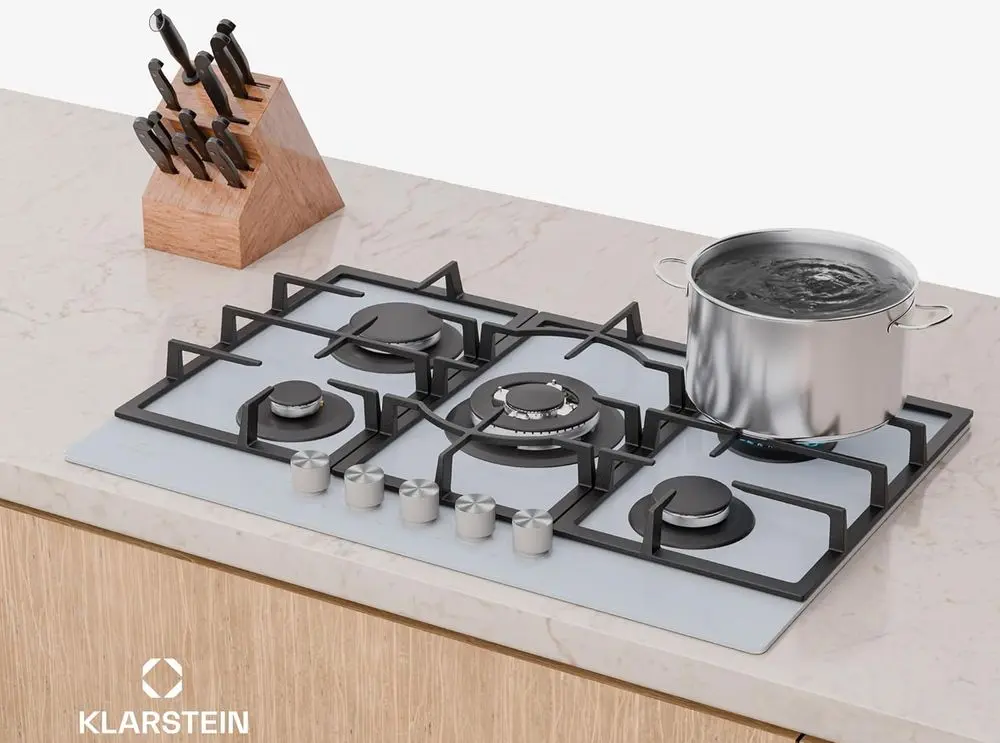 White Glass Gas Hob 5 Rings