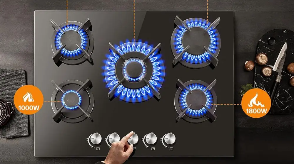 SNDOAS Black Gas Hob 60cm x5 Burners