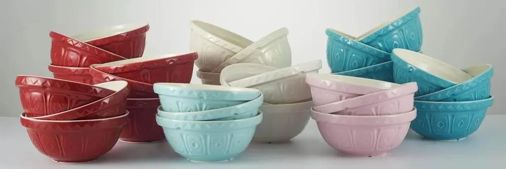 Colourful Ceramic Mixing Bowls On Desk