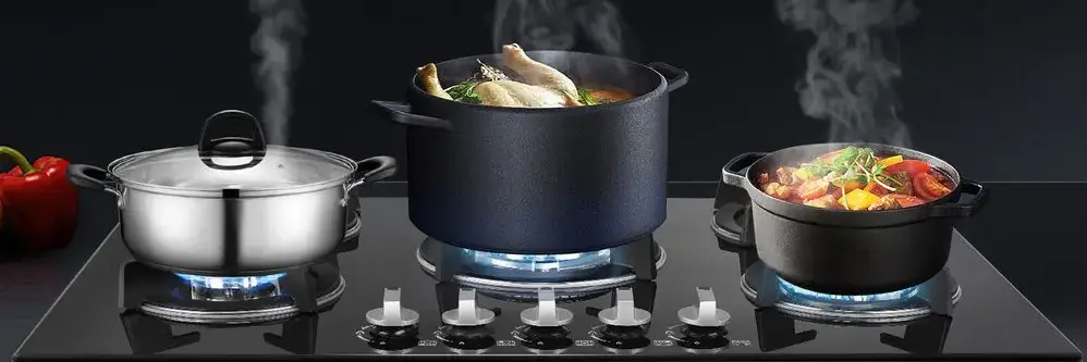 Black Glass Gas Hob x3 Burners With Pots