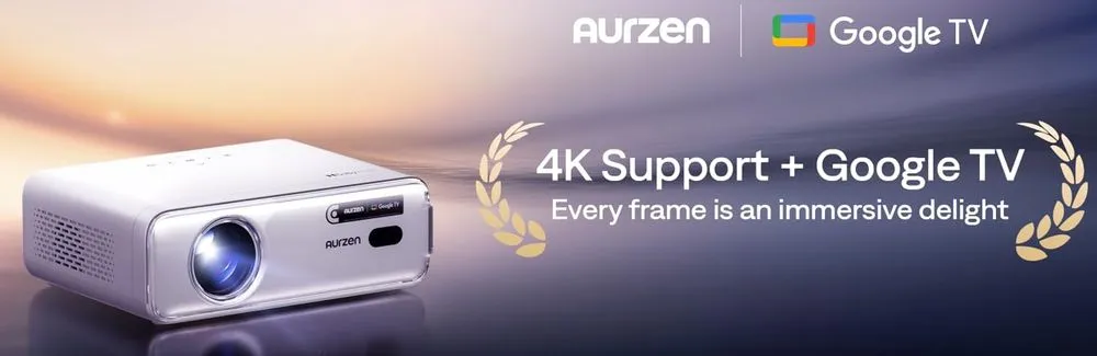 Aurzen EAZZE Google TV Projector In Chrome