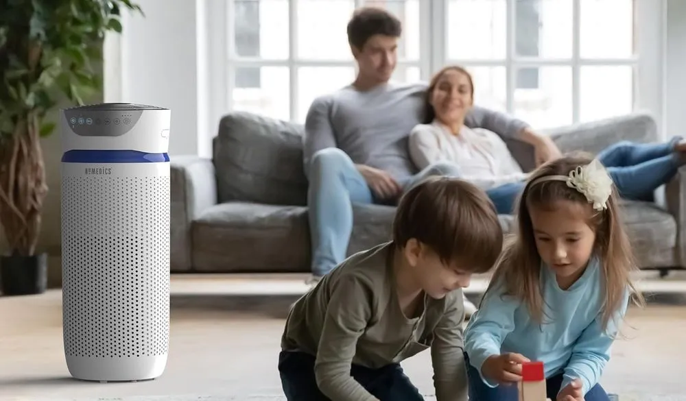 HoMedics HEPA Air Purifier Tower On Rug