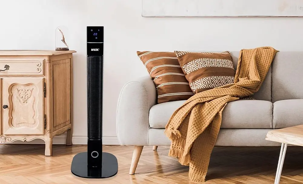 Mylek Tall Tower Fan On Wooden Flooring