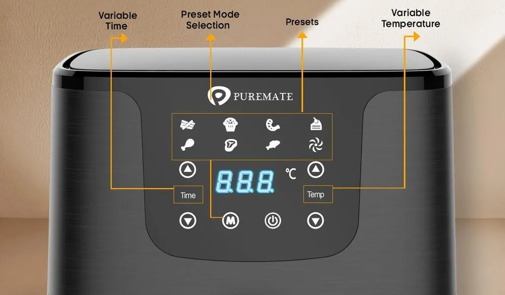 PureMate 5.5L Oil Free Air Fryer PRESET Selections