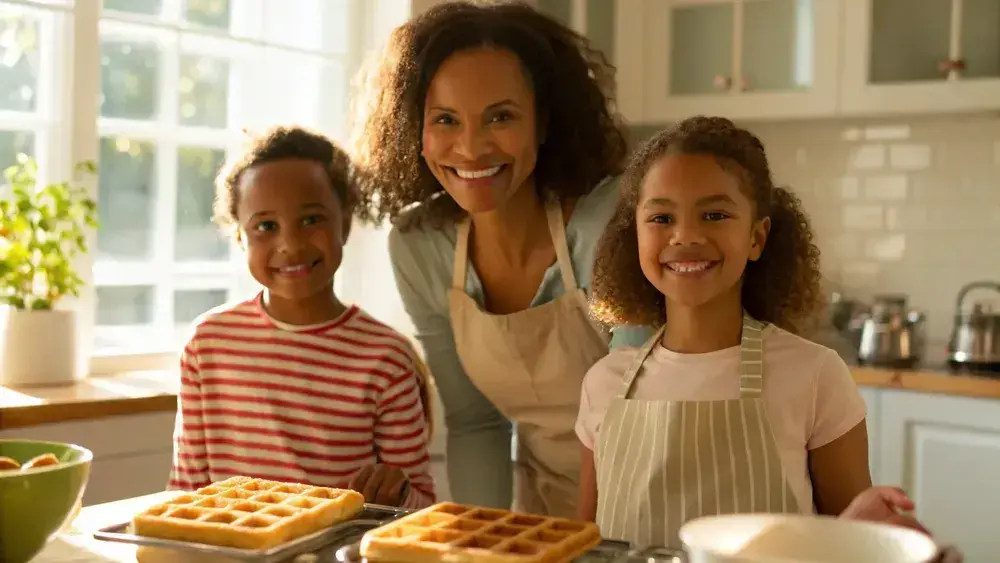 Kids And Waffles Cooking Lesson