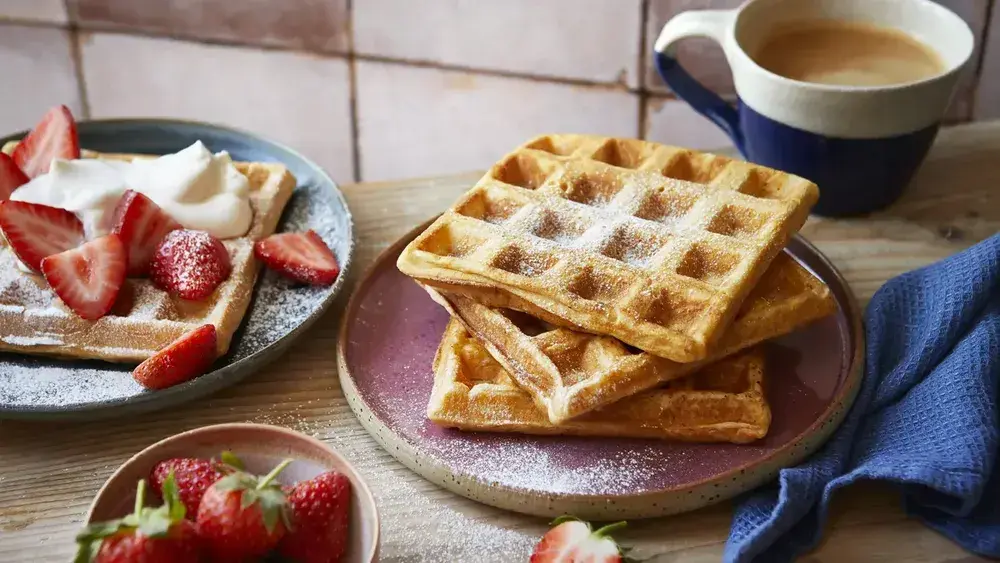 Tea And Waffles With Fruit & Sugar