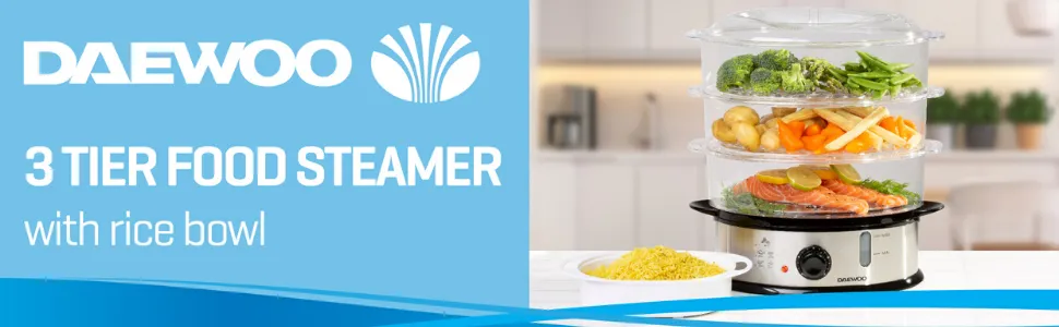 Daewoo 1200W 3-Tier Steamer With Bowl