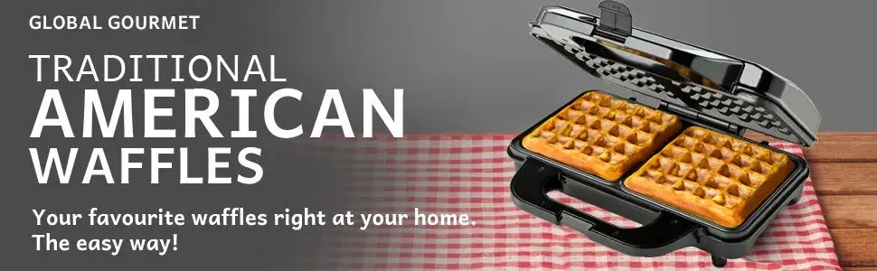 Global Gourmet Square Waffle Maker Open Lid