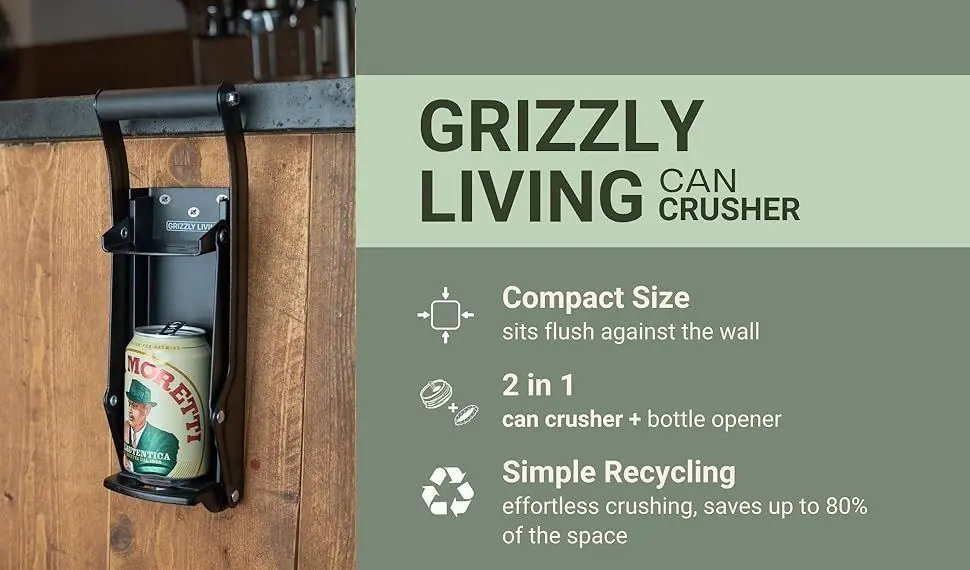 Grzzly Tin Can Crusher For Recycling On Wood Wall