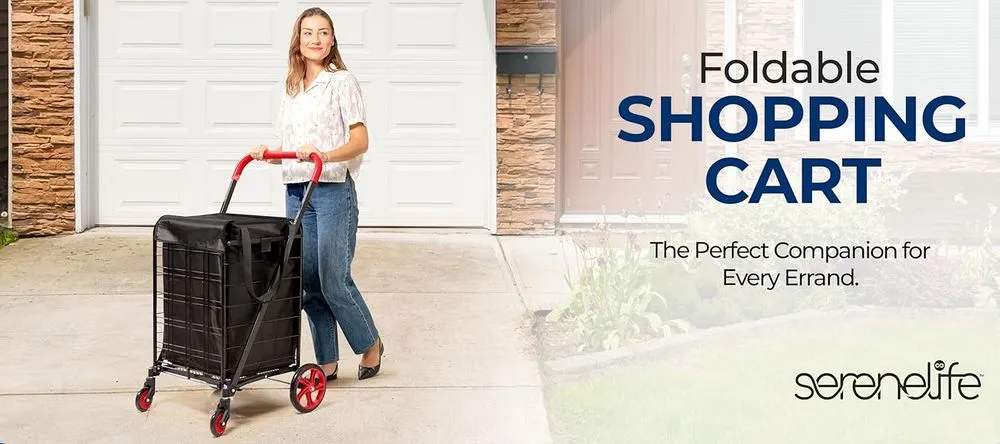 SereneLife Compact Shopping Trolley Folding Style