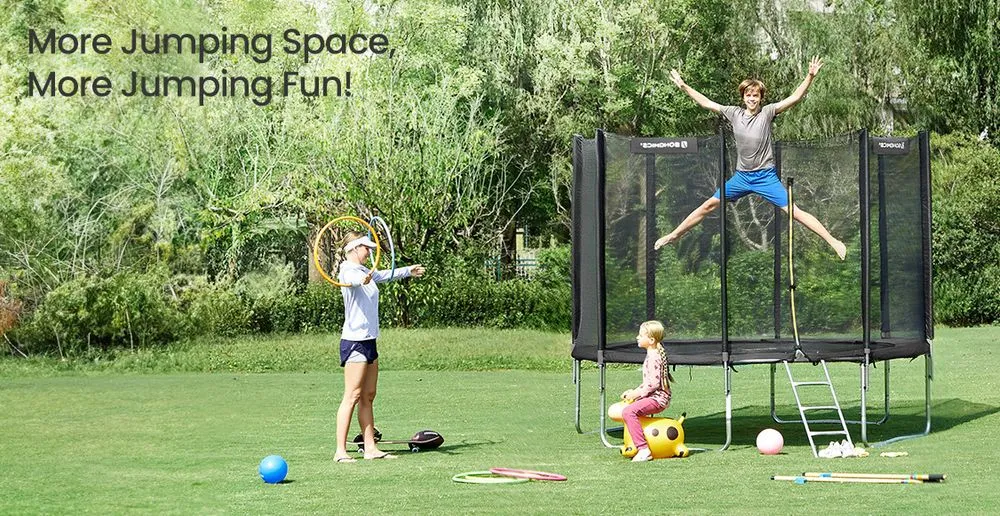 Songmics Round Garden Trampoline With 3 Kids