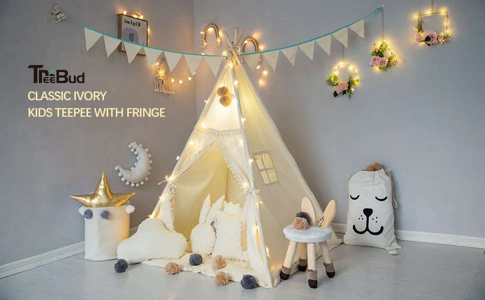 TreeBud Kids Themed Teepee Tent In Pink Bedroom