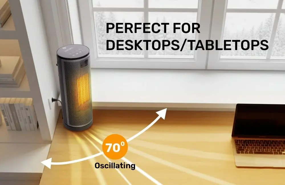 Grey Ceramic Fan Heater For Desk