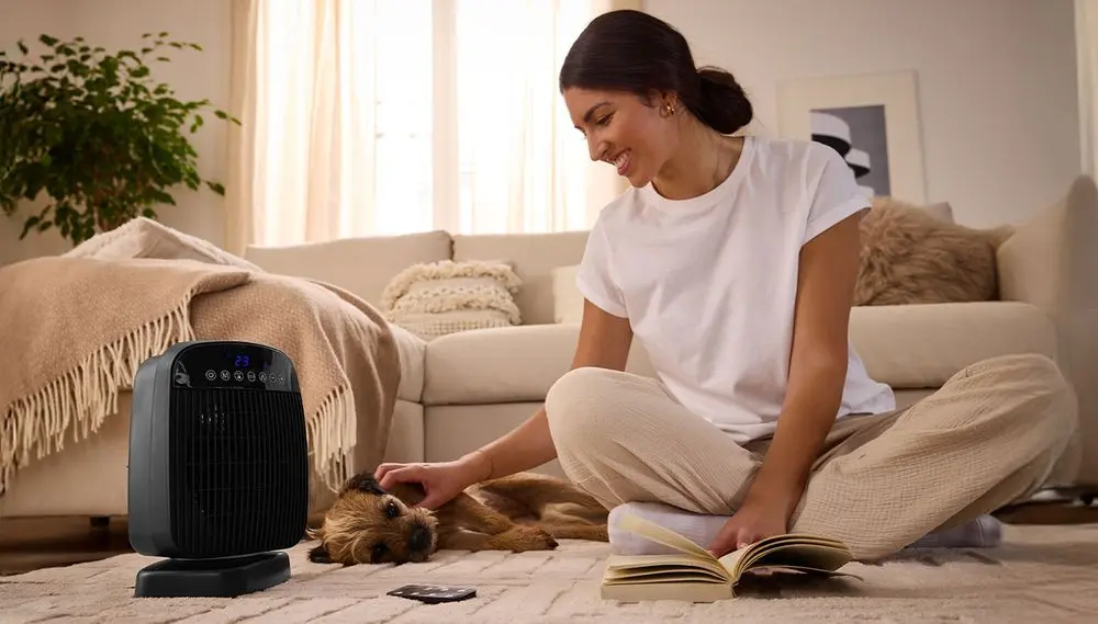 Small Black Electric Fan Heater & Dog
