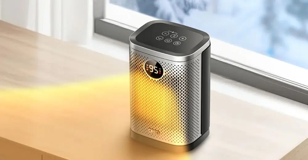 Small Desk Fan Heater Beside Window