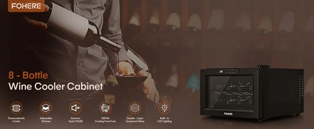 FOHERE Wine Cooler Fridge With LED Light
