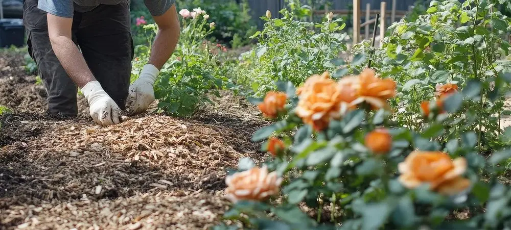 Gardener Mulching In Summer