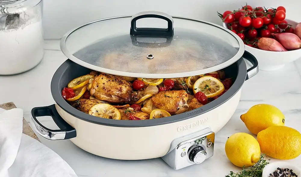 Electric Skillet Pan With 2 Grips. Electric Skillet Pan With Lid.