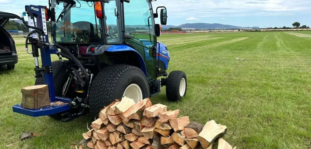 Big Vertical Wood Splitter Machine On Farm