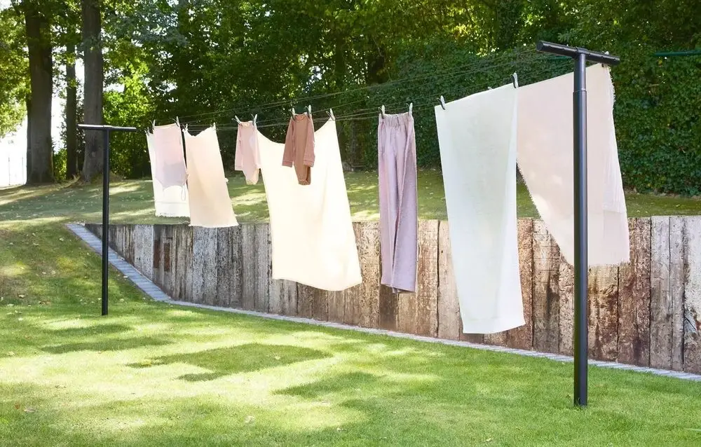 Double Retractable Washing Line In Garden