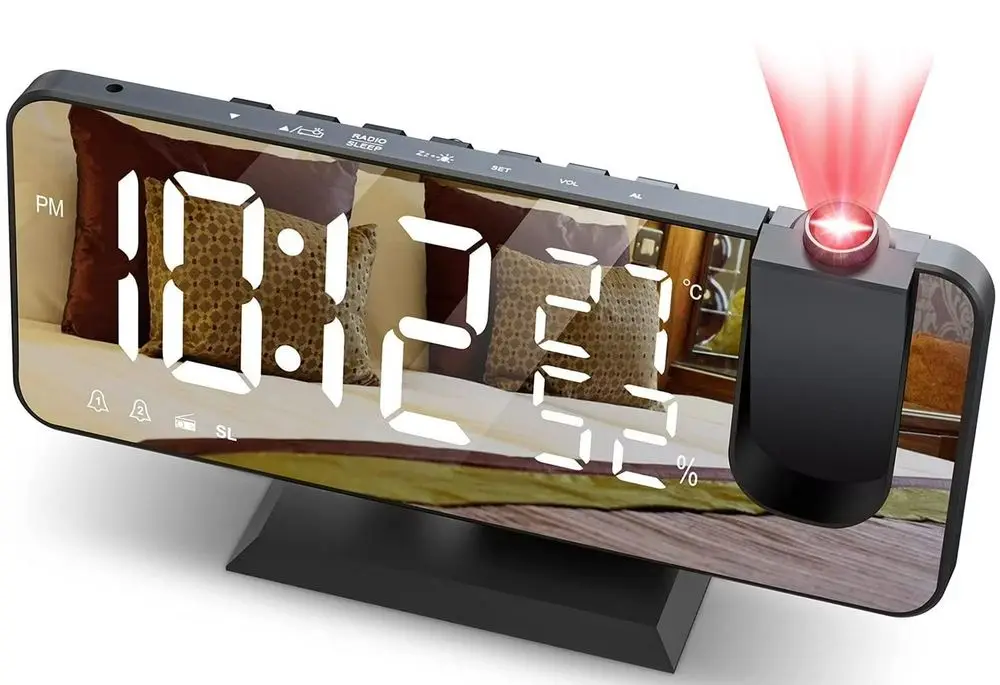 Mirror Projection Alarm Clock In Black