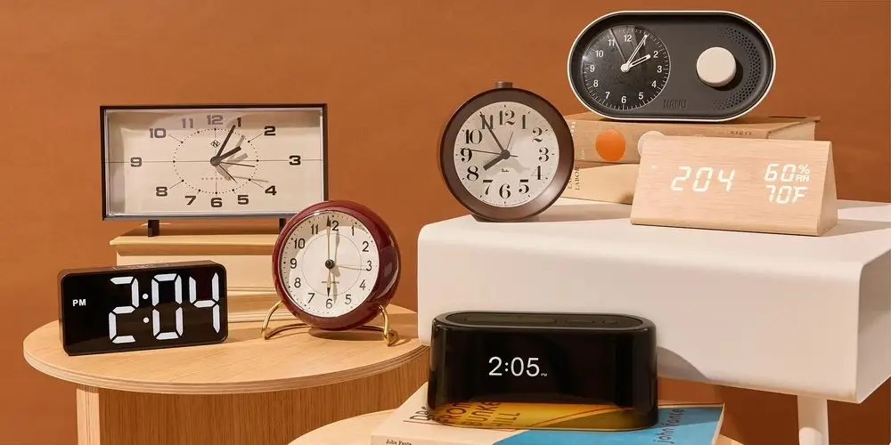 Several Modern Alarm Clocks On Display
