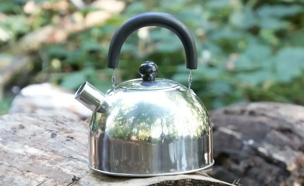 Stainless Whistling Kettle Outdoors