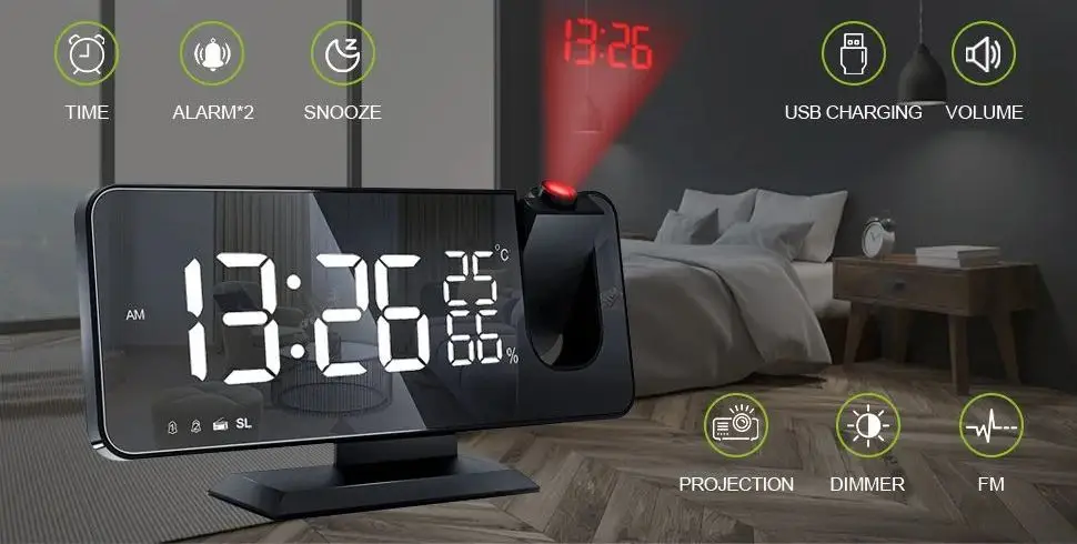 Projection Clock With Temperature & Dimmer