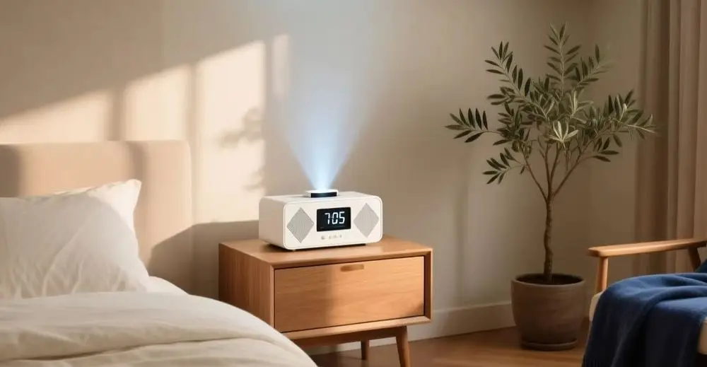 White Projection Clock For Bedroom On Nightstand