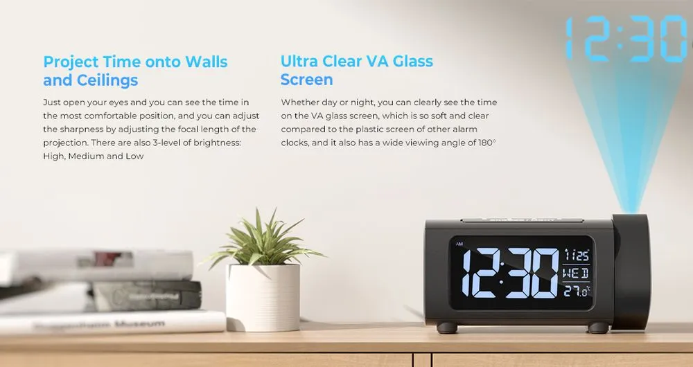 Liorque Projection Clock With VA Glass