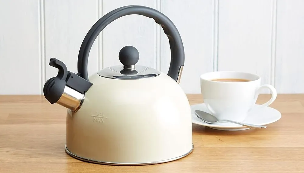 Living Nostalgia Whistle Stove Top Tea Kettle In Cream