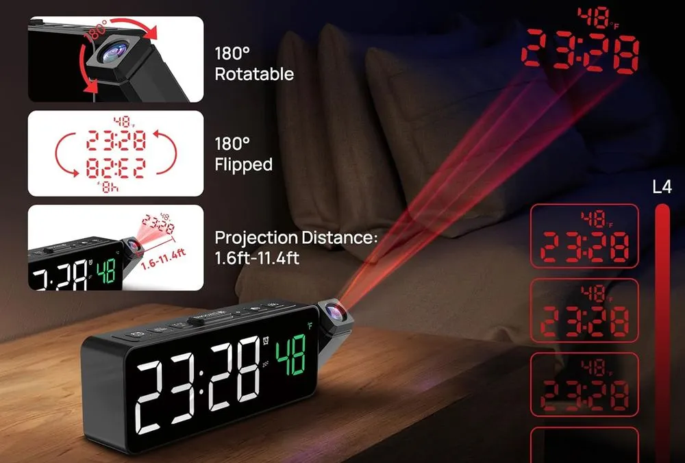Netzu Bedroom Projection Alarm Clock Rotating Style