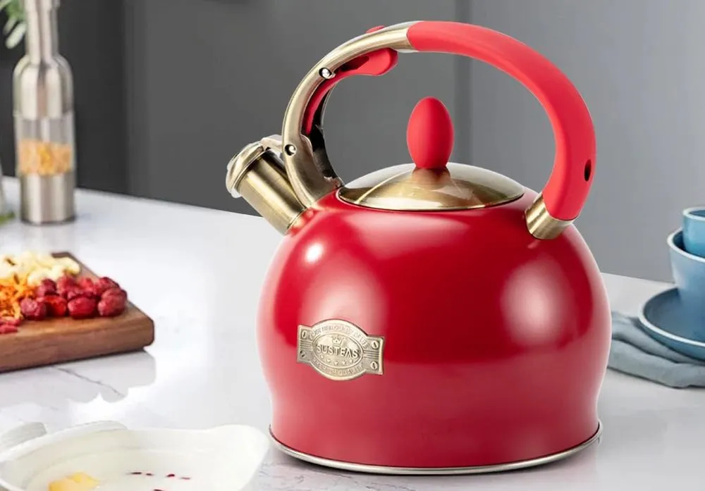 Susteas Surgical Steel Whistling Kettle On Worktop
