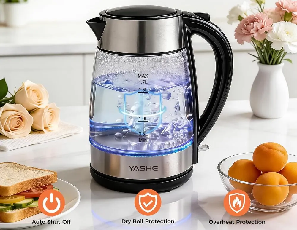 YASHE Electric Glass Kettle 1.7 Litres