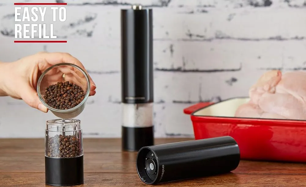 A. James Battery Salt Pepper Grinder Set In Kitchen