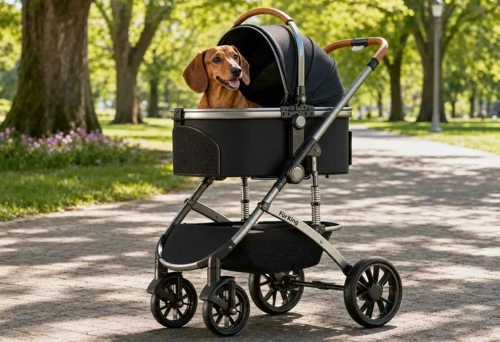 Pet Stroller For 2 Dogs In All Black